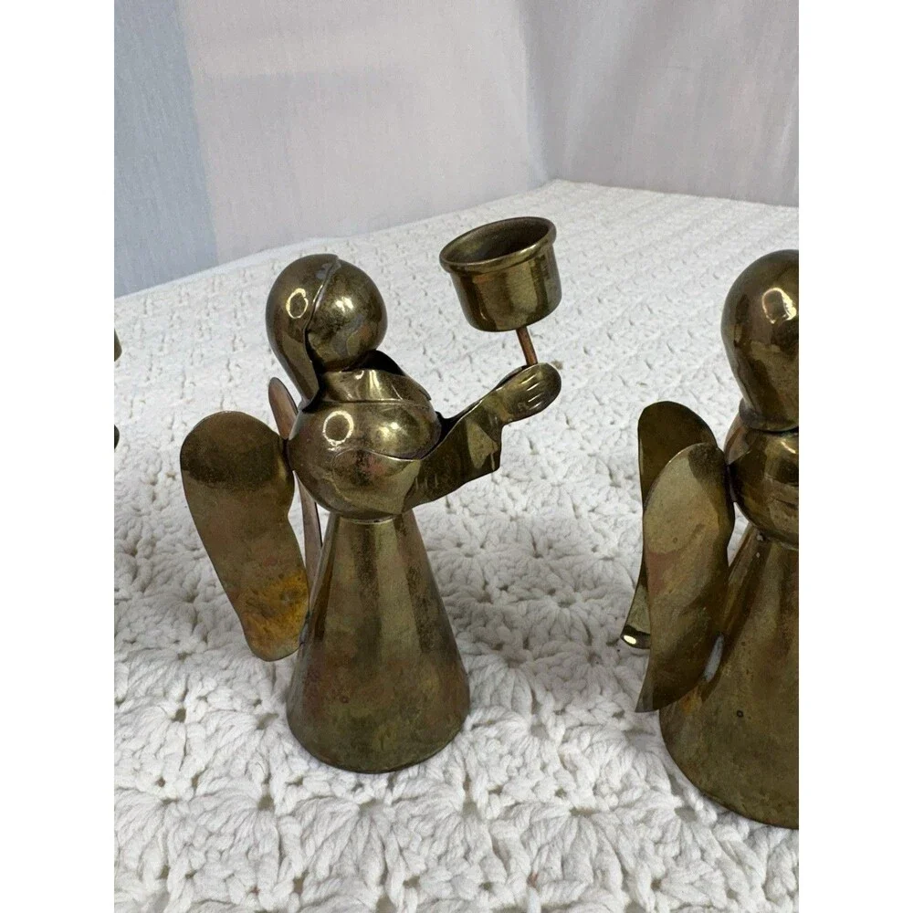 Vintage MCM Copper Brass Angel Candle Holders 4.5